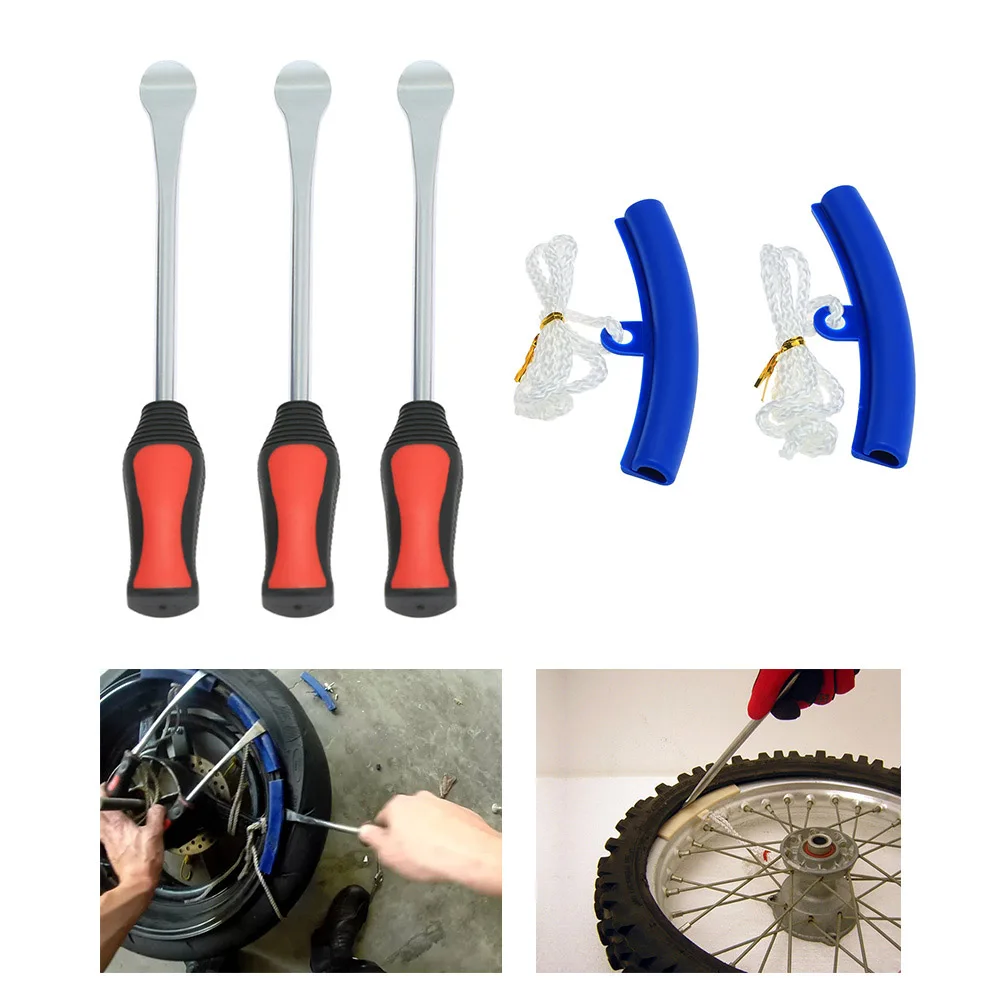 3 Tire Lever Tool Spoon + 2 Wheel Rim Protectors Tool Kit for