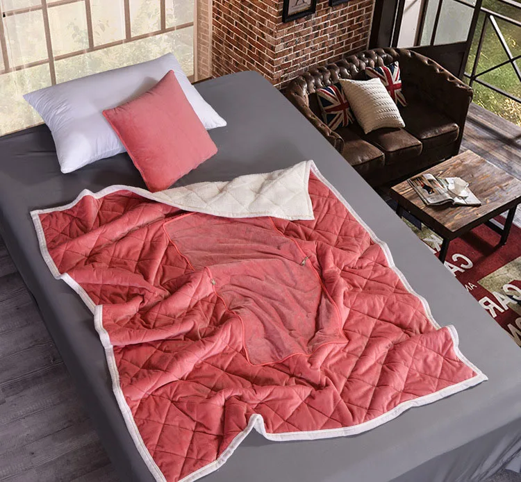 2 в 1 фланелевое одеяло на подушку для автомобиля, дивана, поясницы, Подушка для офиса, кондиционер, одеяло, складное лоскутное одеяло - Цвет: Red bean paste