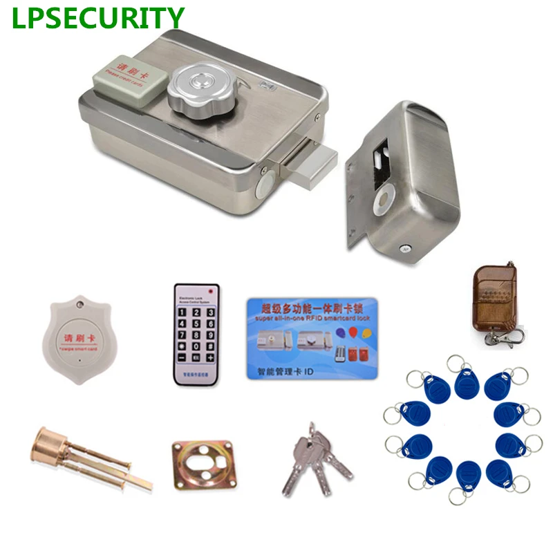 LPSECURITY 1pc Remote control Electric Gate Lock with 125KHZ reader 10pcs Keyfobs for door access control