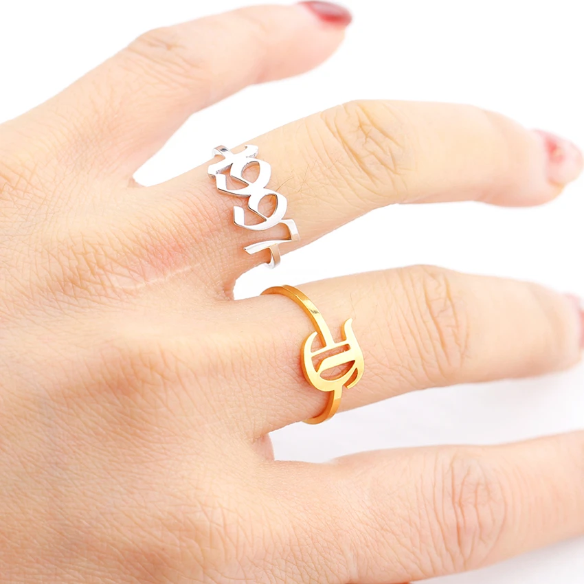 

Rose Gold Custom Old English Number Letter Ring Stainless Steel Personalized Name Rings Women Adjustable Jewelry Birthday Gift