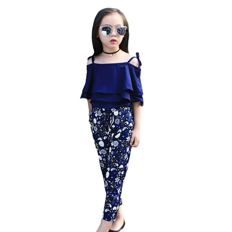 2018 Summer Girls Clothes Sets Kids Fashion Tops Floral Pants Two Piece