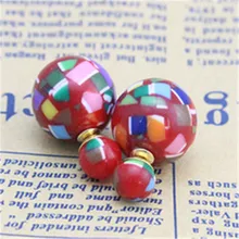 Модные ювелирные изделия,, дизайн, двойные шариковые серьги-гвоздики, дешевые цветные круглые серьги-гвоздики, лучший подарок для женщин, подарки