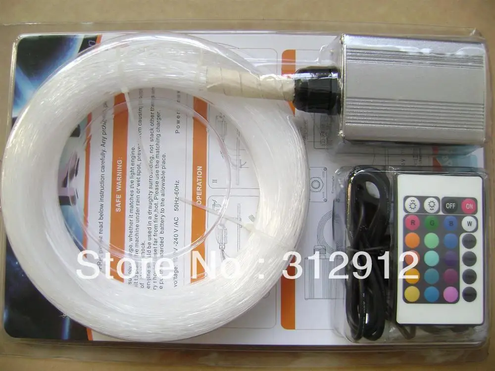 150pcs 0 75mm 2m PMMA optical fiber kit with 6W RGB light engine IR 24key remote