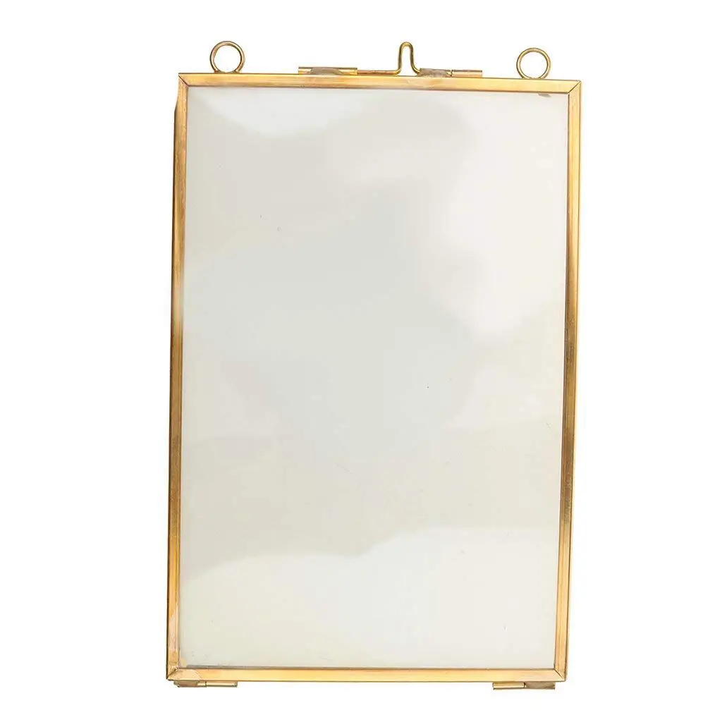 Винтажная подвесная металлическая фоторамка+ стекло и 2 стекла боковая Золотая+ прозрачная 10,2x15,3 см - Цвет: as shown