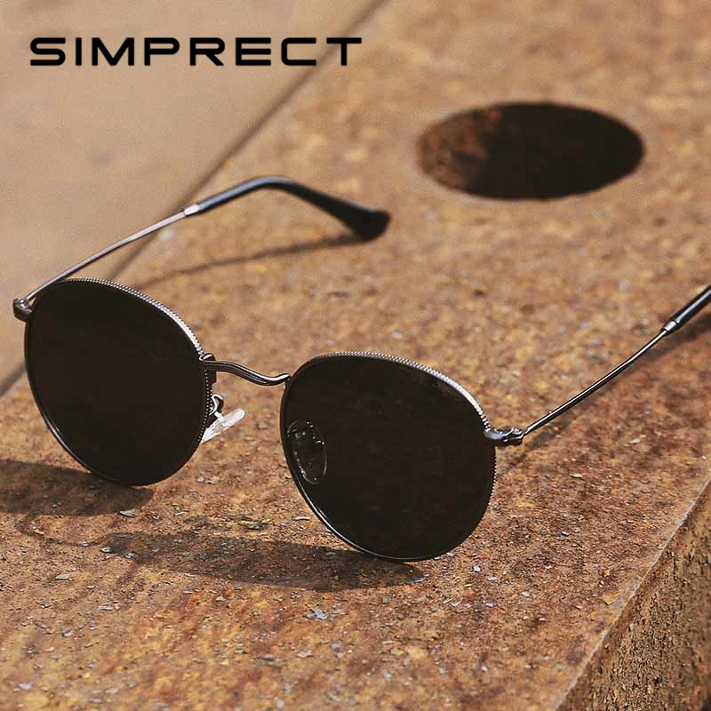 

SIMPRECT 2019 Round Polarized Sunglasses Women Men Mirror Black Sun Glasses UV400 High Quality Vintage Brand Designer Sunglass
