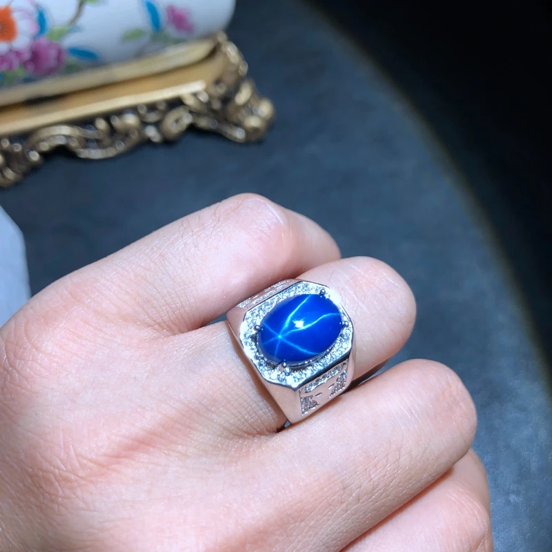 Grande Vendita Bull Forma Di Stella Blu Zaffiro Della Pietra Preziosa Anello Uomo Anello Uomo In Argento Reale 925 Sterling Silver Regalo Di Compleann