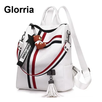 

2020 Designer Leather Women Backpack Large Capacity School Bags for Teenager Girls Strip Bagpack Women Tassel Travel Backpack