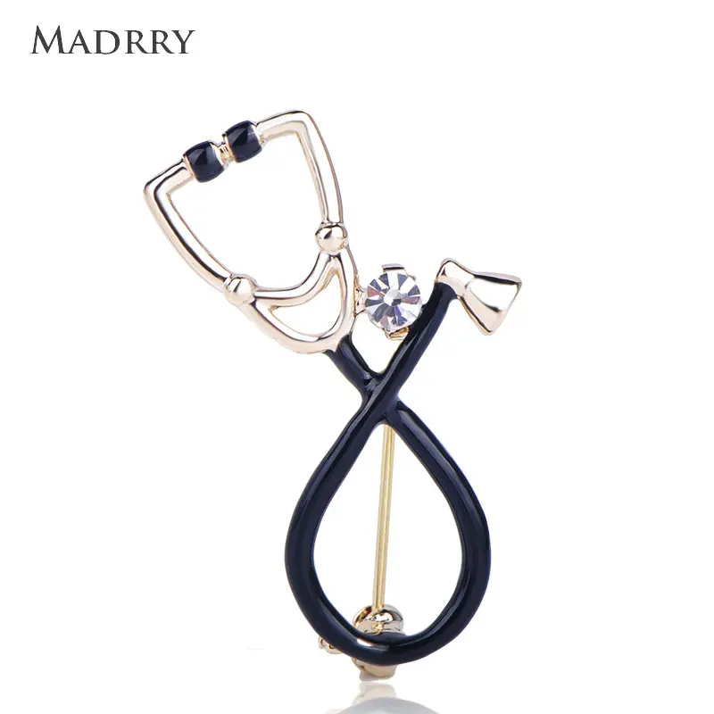 

Madrry Classic Vivid Stethoscope Shape Brooch Black Enamel Crystal Brooches Doctor Nurse Gift Women Suit Coat Corsage Jewelry