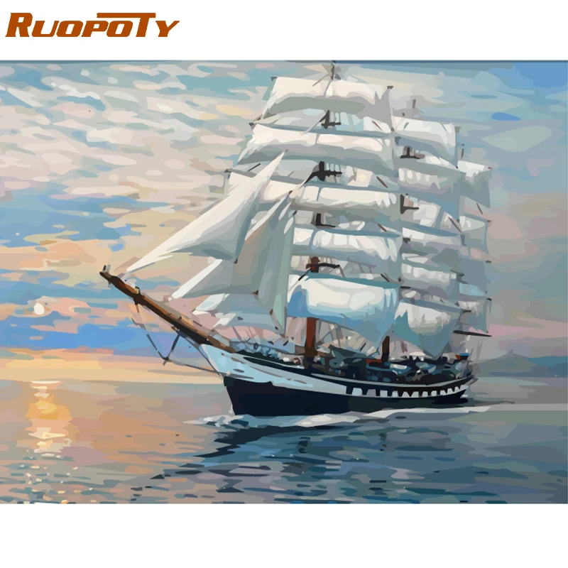 RUOPOTY рама Парусная DIY масляная Набор для рисования по номерам пейзаж Акриловая