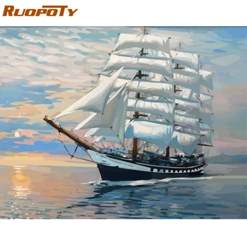 

RUOPOTY Frame Sailing DIY Oil Painting By Numbers Kits Landscape Acrylic Paint On Canvas Unique Gift For Home Decor 40x50cm Arts