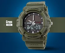 SKMEI Marque Solaire d’énergie 2 fuseau horaire Montre Étanche 50 m Hommes Sport Montres Numérique Multifonctions Montres Militaires