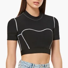 Summer Women Short Top Round Neck T-shirt Short-sleeved Shirt T-Shirt Sport Casual Top New Black Fitness Clothing casual round neck black knot t shirt for women