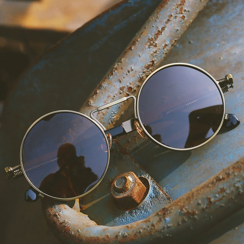 HBK 2019 Round Metal Sunglasses Steampunk Men Women Fashion Glasses Brand Designer Retro Vintage Sunglasses UV400-2