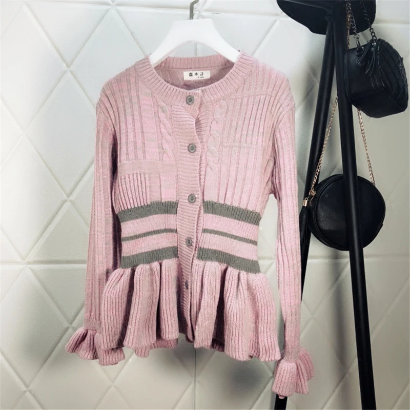 women sweater open stitch o-neck cardigans butterfly sleeve ruffles solid casual female 2018 spring and autumn new Sweaters