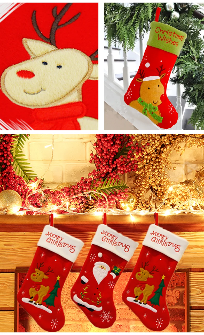 11 inhoo18 inch christmas stocking Christmas Decorations For Home hanging socks Santa Claus Candy Bag Christmas Gift bags Ornament