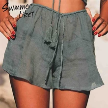 

Sexy Cover Up Beach Woman Short High Waist Pants Bikinis 2019 Swimsuit Female Solid Swimwear Summer Beach Wear Bathing Suits