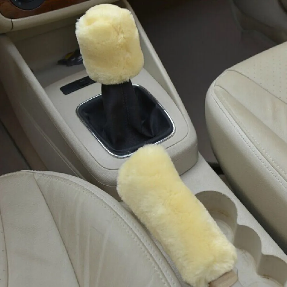

2Pcs/set Soft Plush Car Hand Brake Cover Winter Warm Gear Shift Lever Knob Collars Covers Handbrake Grip Sleeve Auto Accessories