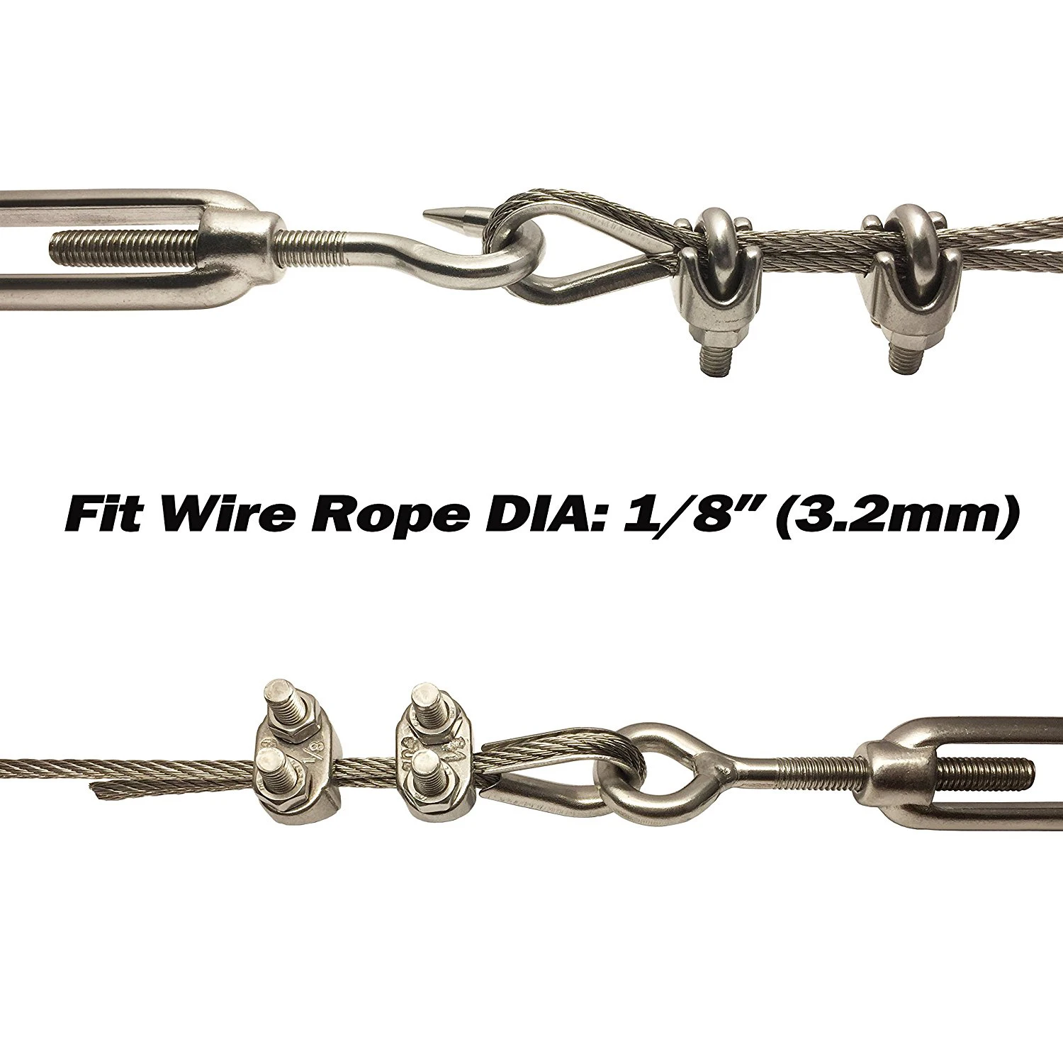 Горячие 4-Pcs TurnbuckleTension EyeHook M6 16-Pcs 18 дюймов трос кабель ClipClamp M3 8-Pcs наперсток M3 Нержавеющая сталь K