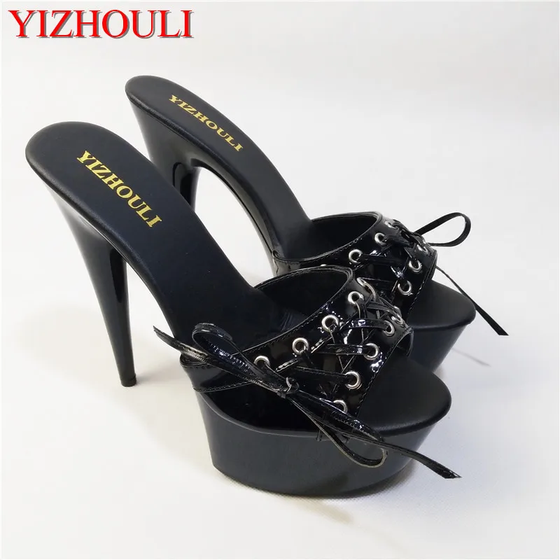 New For Women 6 Inch High Heel Heels Fashion Strappy Platform Slipper Black Women's Slippers Sexy 15cm