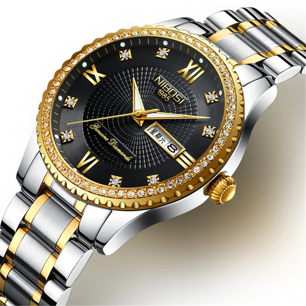 

NIBOSI Mens Watches Top Brand Luxury Stainless Steel Quartz Wach Men Army Military Sport Watches Male Clock Gold Man Wrist Watch