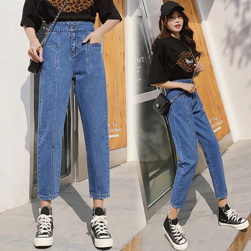 Staight Jeans Women Boyfriends Mom Jeans High Waist Jeans Mujer Summer 2019 Loose Vintage Skinny Jeans Feminino Plus Size