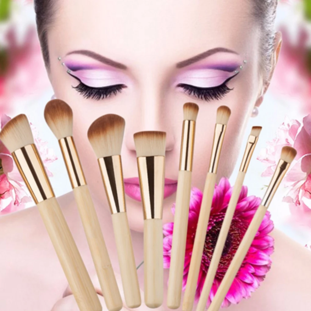 8PCS New Eye Makeup Bamboo Brushes Girls Powder Makeup Brush SetsEye