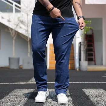 

Jeans men 2020 New Large size Men's Thin jeans Loose Comfortable Business Casual Wild Denim trousers Dark blue High waist jeans