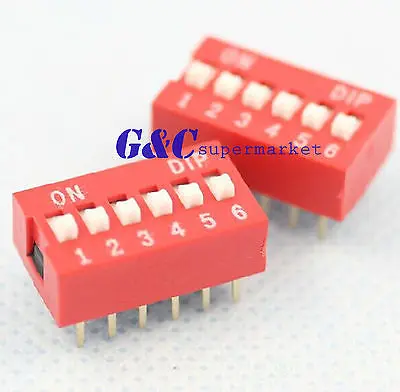 

20PCS Red 2.54mm Pitch 6-Bit 6 Positions Ways Slide Type DIP Switch