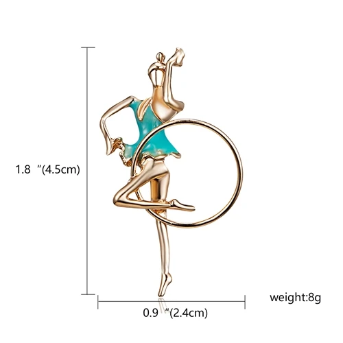 RINHOO Gymnastics Girl Flower Dancer Crystal Brooches for Women Cute Pin Bijouterie High Quality Corsage Fashion Wedding Jewelry 2 iron hoop