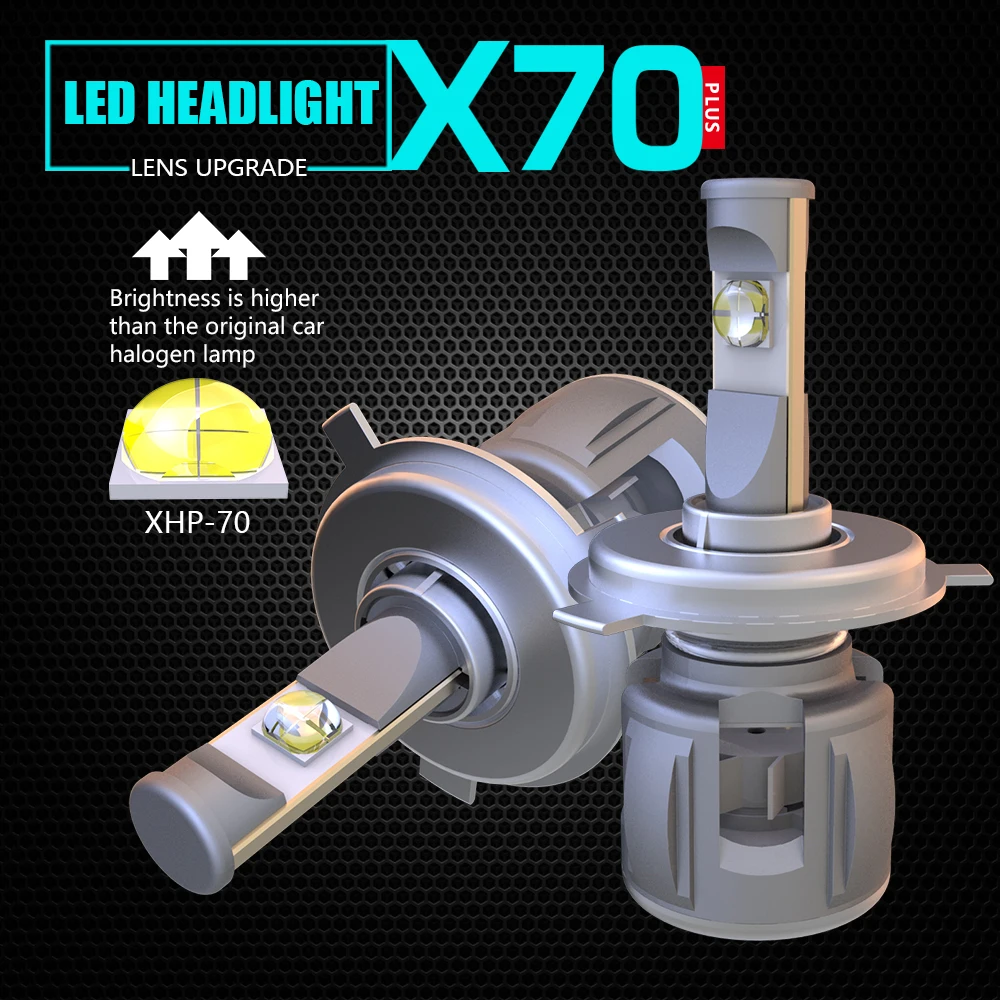 

H4 LED H7 X70 Car headlight bulb H11 9005 9006 XHP70 Chip 60W\120W turbofan IP68 12V 24V 7800LM/15600LM D-type series universal