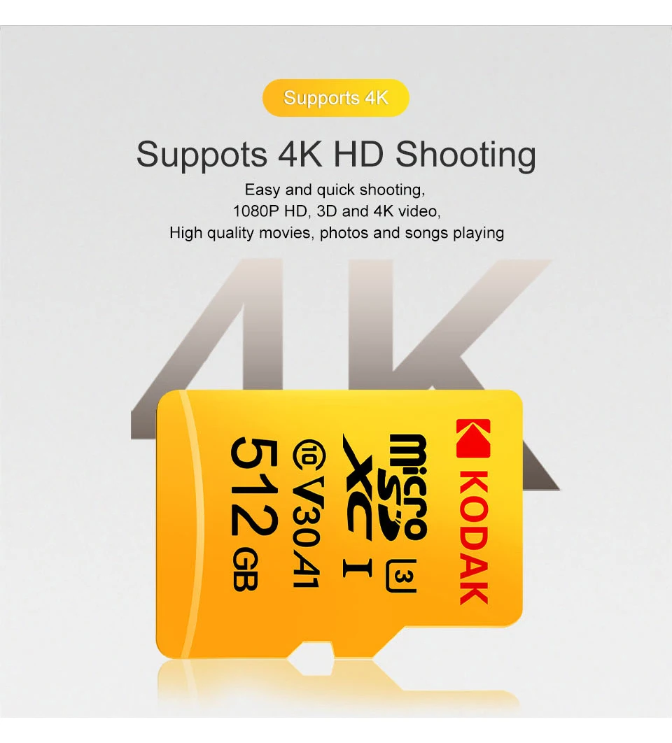 Kodak микро сд microsdxc 16ГБ 32ГБ 64ГБ 128ГБ сд карта U3 флеш TF карта памяти флешка на камера смартфон микро планшет видеорегистратор автомобильный карта памяти для телефона скидки распродажа горящие товары