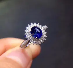 Настоящие хорошие драгоценности чистый 18 K Белый Золотой 100% натуральный голубой сапфир 1.06ct драгоценных камней алмазы камень женский