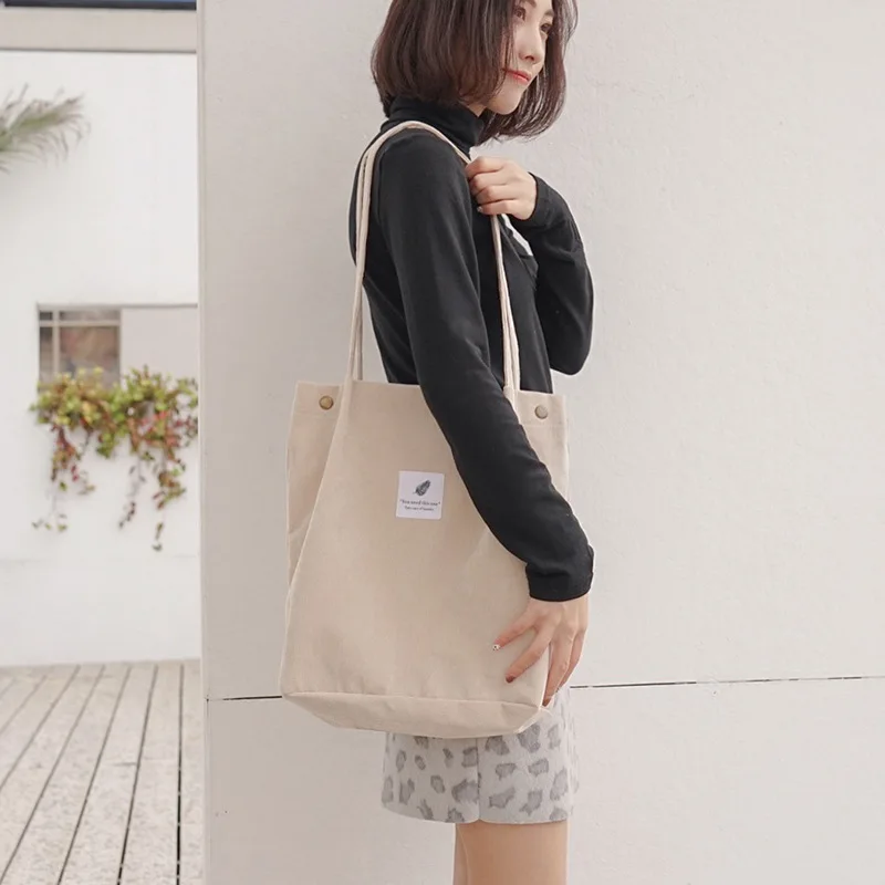 Women Canvas Tote Bag 2019 Corduroy Shopping Female Eco Cloth Handbag Big Women Folding Shoulder Reusable Foldable Shopper Bags
