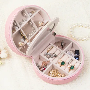 

New Year Gift 4 Color Exclusive Sales Fashion Style 3 Layers Leather Jewelry Box With Mirror Fashion Design Christmas Day Gift