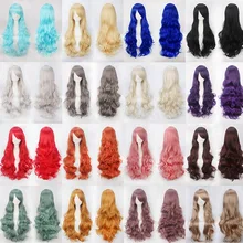 32inch Cheap Long Wavy Wig With Bangs Halloween Costume Black Blue Red Synthetic Hair Anime Cosplay Wigs For Women 22 Colors