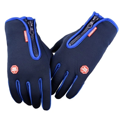 Зимние мужские ветрозащитные перчатки, противоскользящие ветрозащитные теплые дышащие перчатки с сенсорным экраном для мужчин и женщин, лыжные перчатки на молнии - Цвет: Blue
