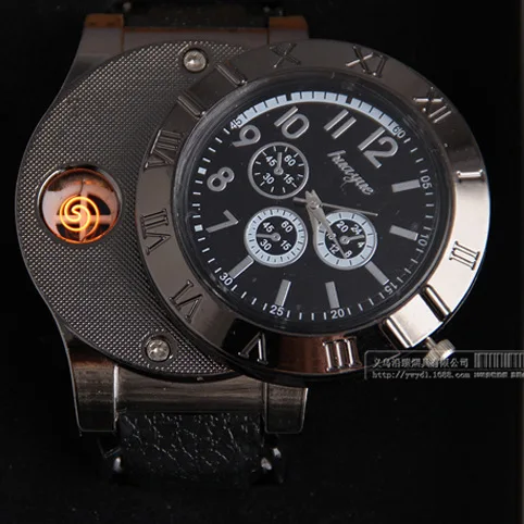 

667 Men's Creative Metal Fashionable USB Rechargeable Lighter With Digital Watch Cover Wholesale