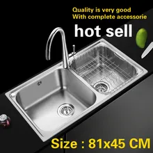 Бытовая Мода Кухня двойной паз раковина прочный 304 нержавеющая сталь мыть блюда большая Горячая 81x45 см