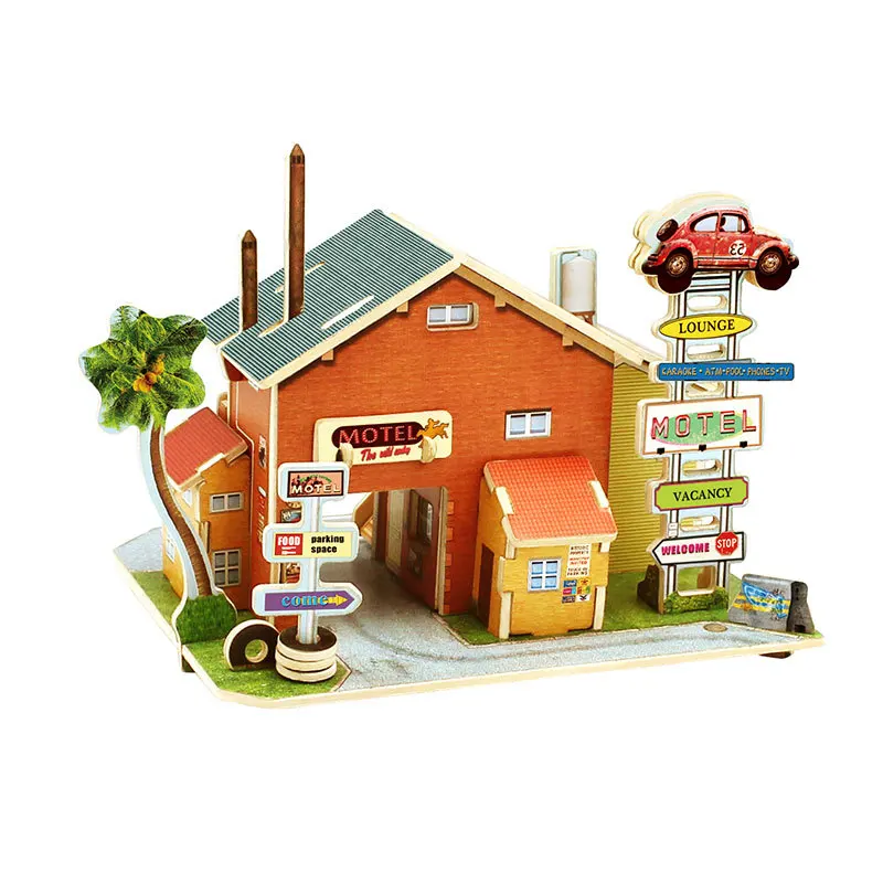 24 стиля Diy деревянный дом для кукол миниатюрная домашняя модель головоломка игрушка кукольный дом мебель аксессуары игрушка подарок для детей - Цвет: American Motel