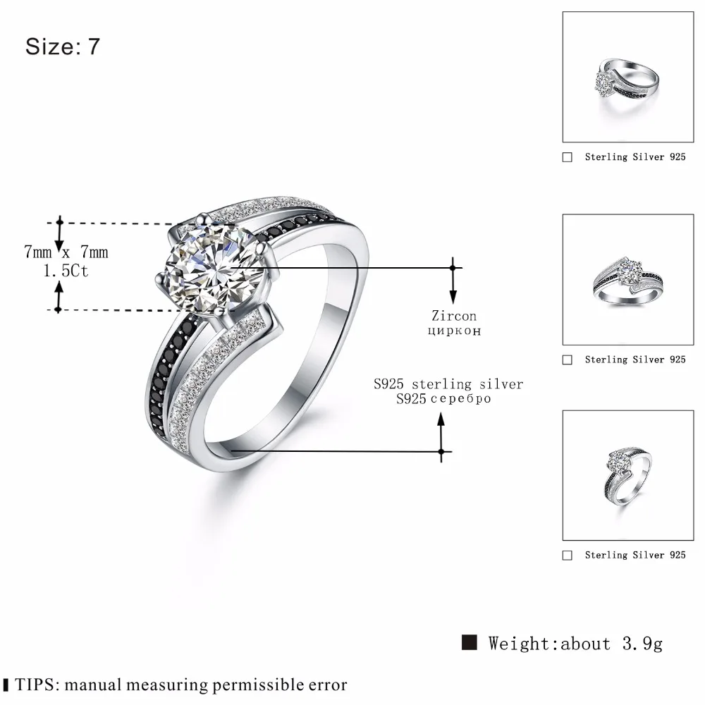 [Черный AWN] Настоящее 100% 925 пробы серебряные ювелирные изделия черная шпинель свадебные кольца для женщин женское кольцо Bague подарок C334