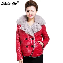 Плюс размеры модные женские туфли Высокое качество овечьей шерсти лиса Мех животных нагрудные двубортный теплый красный Короткие перо