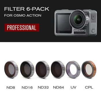 

HOBBYINRC 6Pcs Sports Camera Filter Set with ND8 ND16 ND32 ND64 UV CPL for DJI OSMO Action