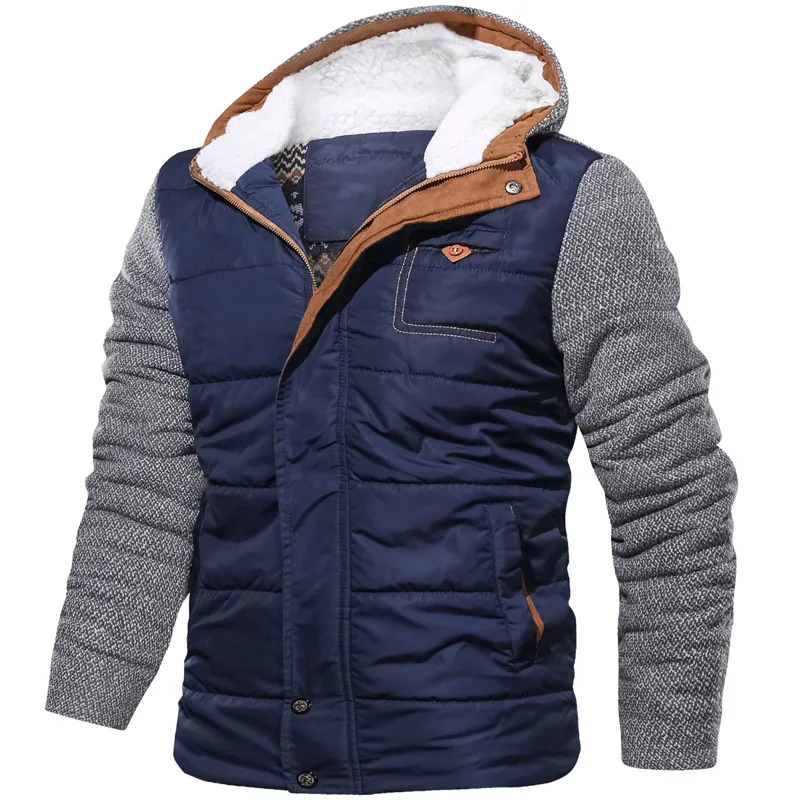 Новая зимняя куртка для мужчин, повседневная верхняя одежда из овечьей шерсти с капюшоном, утепленные мужские парки, модная Лоскутная дизайнерская Толстая теплая верхняя одежда, брендовая одежда - Цвет: 2906 navy