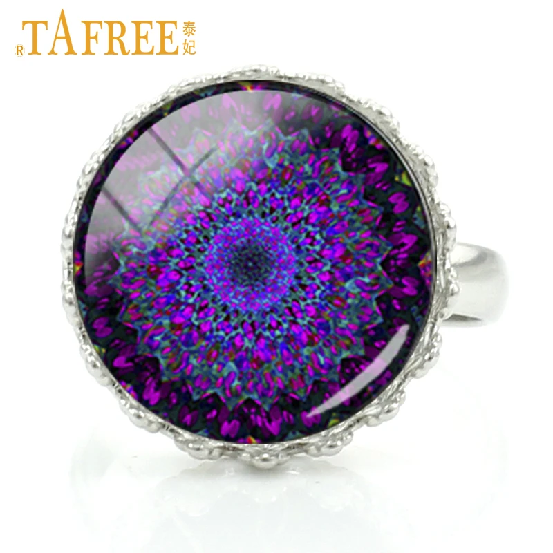 

TAFREE 2017 fashion rings vintage buddhist mandala flower yoga jewelry for women crown rings meditation accessories C419