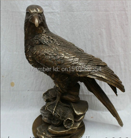 24" Chinese Bronze Copper Tercel Fly Bird Eagle Hawk Statue On Stone