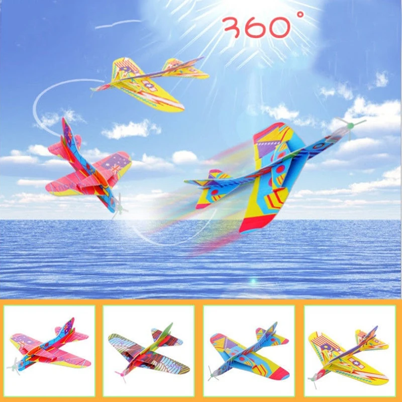 1Pcs Flying Back Toys 360 Degree Cyclotron Airplane DIY Assembly Model Toys Color Random