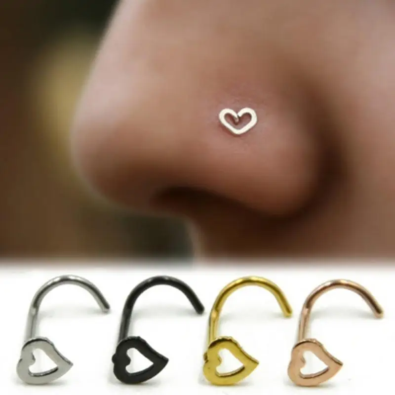 2018 New Fashion Nose Rings Stainless Steel Crystal Heart Multicolor Studs Hooks Body Piercing Faux Nariz Percing Jewelry | Украшения и