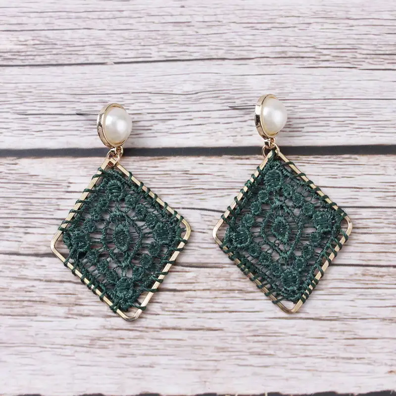 

ZWPON Rhombus Tatting Black Lace Earrings for Women Jewelry Wholesale
