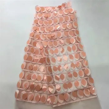 

3d Sequined Embroidered Mesh Tulle Lace Fabric 2019 New Design Evening Dress Net Fabrics French African Net big Sequins Lace