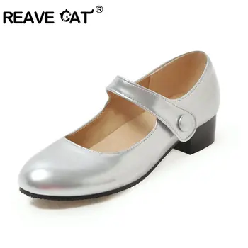 

REAVE CAT Low Heels Women Mary Janes Party Shoes Pumps Spring Black Thick Square Heel Round Toe Ladies Single Shoes Size 44 46